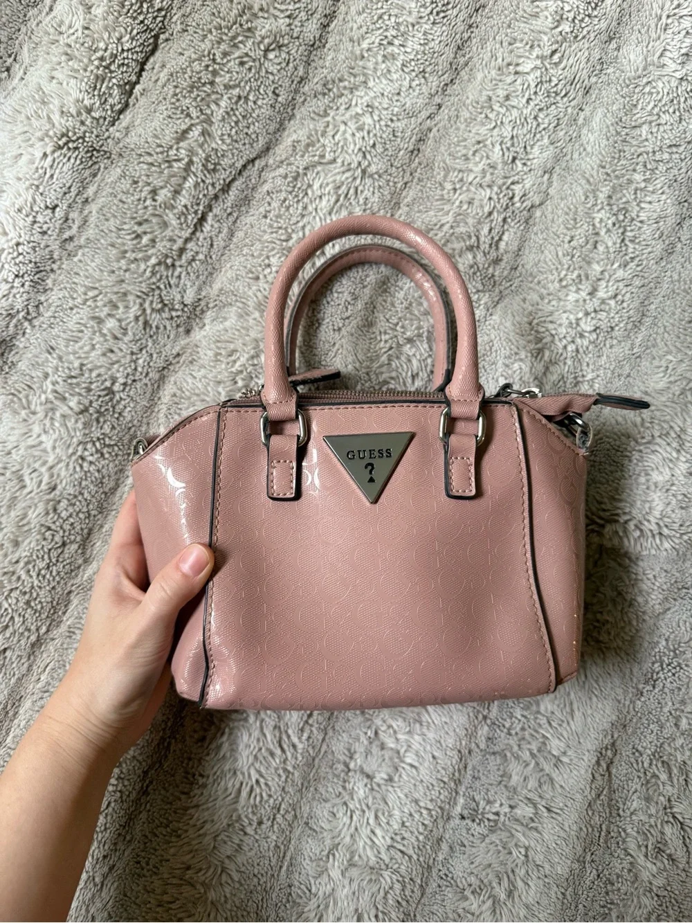 Guess Pink Monogram Mini Satchel Crossbody
